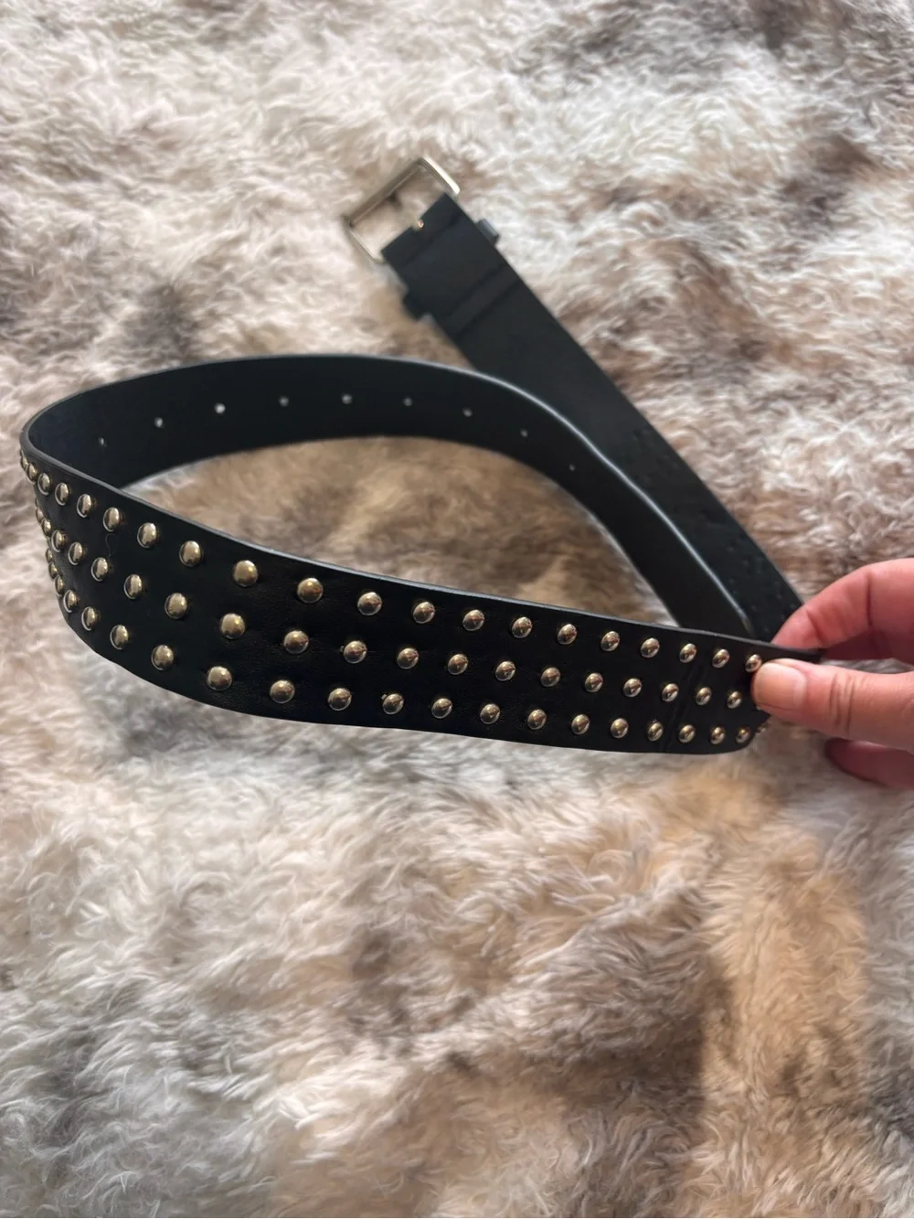 Black Studded faux Leather Belt - Women's Accessory